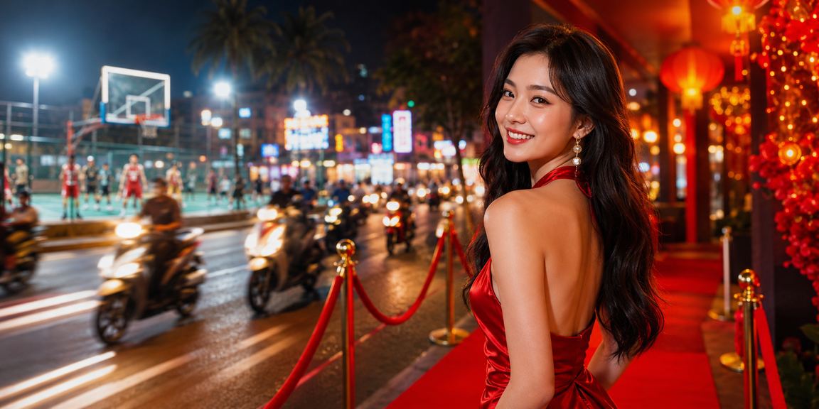 Màn hình cá cược bóng rổ neon sáng trên nền phong cảnh núi đá Ninh Bình về đêm, không khí Việt Nam